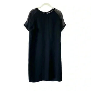 Vince Black Short Sleeve Dress Size Medium Sheer Sleeves Crewneck Classic